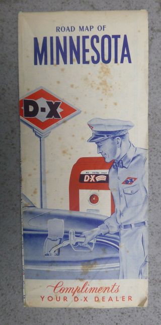 1954 Minnesota Road Map D - X Dx Oil Gas Boundry Waters