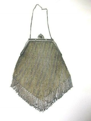 Rare Antique Whiting And Davis Sterling Silver And Gold Mesh Purse
