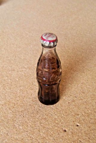Miniature Coca - Cola 2.  5 " Bottle With Cap Empty Outside Color Chipped Coke Ibm