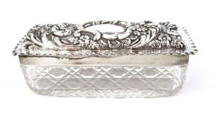Antique Victorian Sterling Silver Box Floral Hobnail Cut Glass Birmingham 1900 4