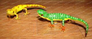 Gecko Style Lizard Magnets (hand - Painted Metal) Movable (green,  Yellow,  Orange)