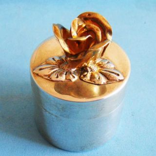 L@@k Vintage Sterling Silver 3d Golden Flower Rose Snuff Pill Box