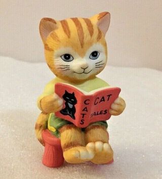 Book Reading Kitty Cat 2.  75 " H Figurine By Bronson Collectibles 1994