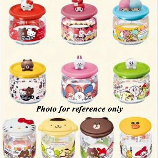 Line Friends x Sanrio Characters Moon Pompompurin Juice Glass Container Limited 5