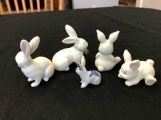 5 vintage Rabbit Figurines white porcelain bunny Russ Berrie & Midwest 2