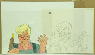 The Real Ghostbusters: Egon Orig Hand Painted Animation Cel & Sketch (15 - 55)