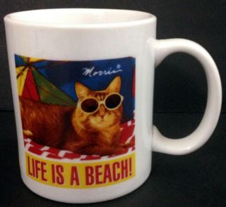 Vintage Morris The Cat Life Is A Beach Mug Coffee Tea Heavyweight,  Pristine