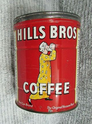 Vintage 1940 ' s Hills Brothers Coffee 2 lb Old 5x7 Tin Can San Francisco S/H 2