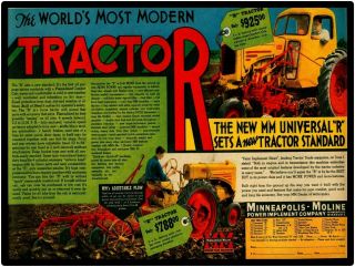 Minneapolis Moline Tractors Metal Sign: Model Universal R Featured.