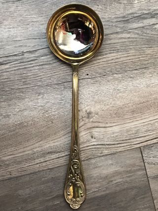 12 3/8 " Silver Plated Soup Or Punch Ladle,  Italy,  Round Bowl,  Gold Wash?