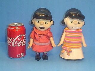 2 Vintage Peanuts Lucy Rubber Dolls Made In Hong Kong Moveable Head Legs
