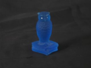 Blue Satin Glass Owl Figurine 3 1/2 In.  Tall