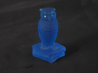 Blue Satin Glass Owl Figurine 3 1/2 in.  Tall 4