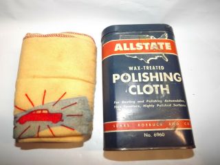 Vintage Allstate Auto Car Polishing Cloth Tin Can Old Advertising Rag 50 