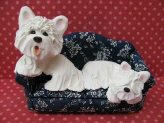 Handsculpted Westie West Highland White Terrier Pair On Sofa Figurine