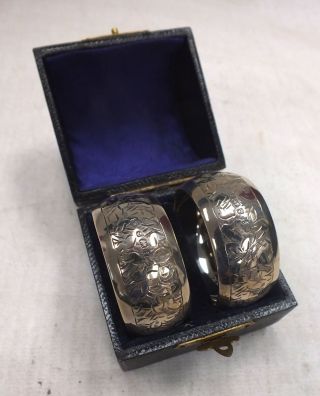 Antique 1905 Solid Silver Hallmarked Napkin Rings In Display Box - C33