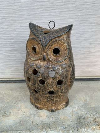 Vintage Mid Century Retro Hanging Ceramic Owl Votive Candle Fairy Lamp Hanging