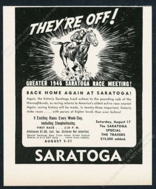 1946 Saratoga Race Track Horse Racing Art Vintage Print Ad