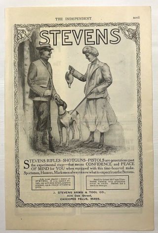 1900s Print Ad J Stevens Arms & Tool Co Rifle Shotgun Pistol Hunt Dog