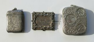 Antique British Sterling Silver Brooch & Vesta Case,  Vintage Coin Dispenser