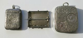 Antique British Sterling Silver Brooch & Vesta Case,  Vintage Coin Dispenser 2