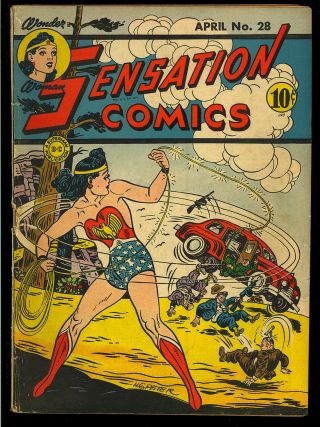 Sensation Comics 28 (glue) Early Wonder Woman Golden Age Dc 1944 App.  Vg -
