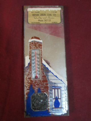 Vintage Indian Creek Coal Co.  Advertising Mirror,  Thermometer Petersburg,  Ill