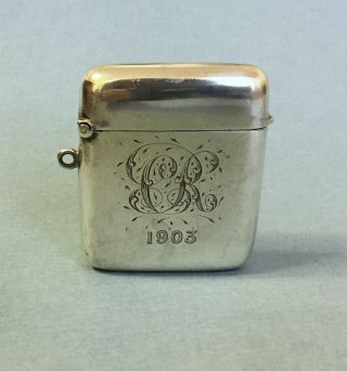 Antique Hm Sterling Silver Vesta Case 1902 W Sparrow For Pocket Watch Chain