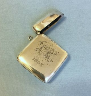 ANTIQUE HM STERLING SILVER VESTA CASE 1902 W Sparrow for pocket watch chain 2