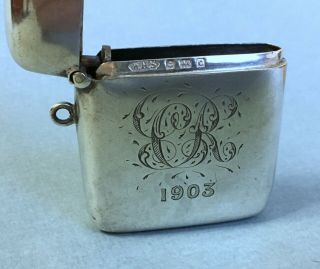 ANTIQUE HM STERLING SILVER VESTA CASE 1902 W Sparrow for pocket watch chain 8