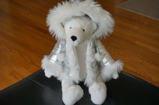 Plush Bath & Body Igloo 16 " White Polar Bear Silver Coat Stuffed Animal