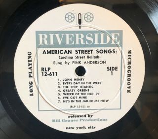 REV.  GARY DAVIS / PINK ANDERSON - AMERICAN STREET SONGS LP RIVERSIDE RLP 12 - 611 3