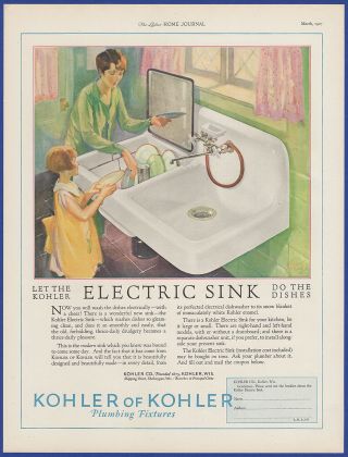 Vintage 1927 Kohler Plumbing Fixtures Electric Sink Dishwasher Print Ad 20 