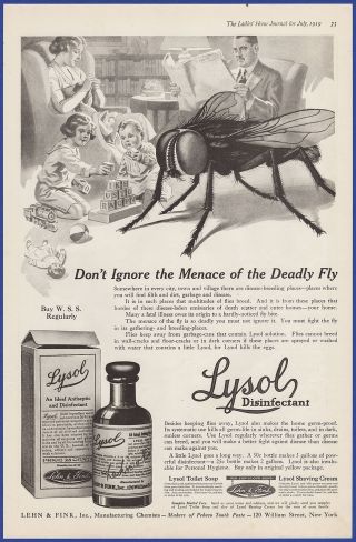 Vintage 1919 Lysol Disinfectant House Fly Repellent Art Decor Print Ad 1910 