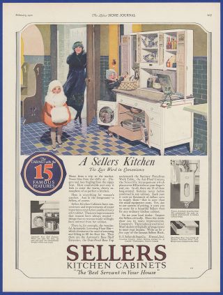 Vintage 1921 Sellers Kitchen Cabinets Hutch 15 Features Ephemera Print Ad