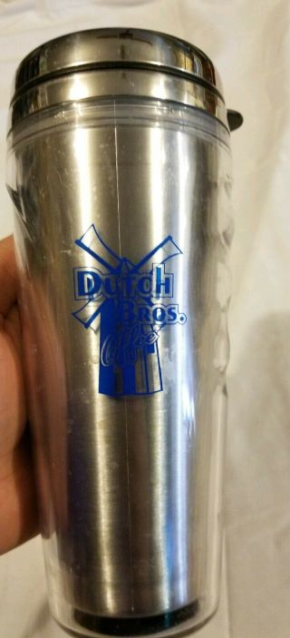 Dutch Bros Brothers Coffee Silver Blue Tumbler Travel Mug Cup 9 " Windmill Logo