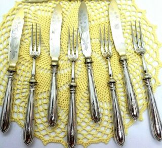 Exquisite Antique.  800 Silver And Gilt Fish Cutlery Service For 4 C1890s German