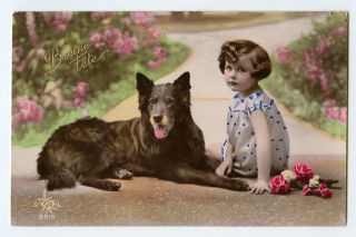 1920s Child Children Cute Girl W/ Her Dog Photo Postcard