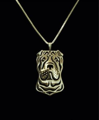 Shar Pei Dog Pendant Necklace Gold Tone Animal Rescue Donation