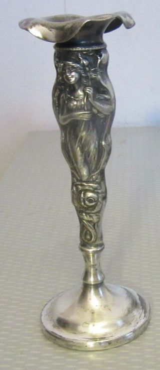 Antique Art Nouveau Silver Plate Bud Vase 5.  5 " Nymph Goddess Woman Lady Figure