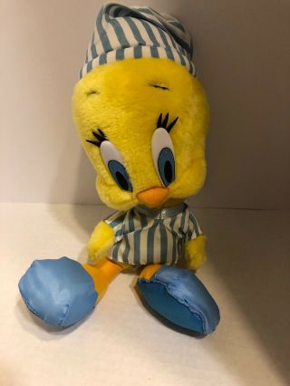 Tweety Bird Plush Blue Striped Pajamas And Hat.  Ace - Play By Play 1997 10”