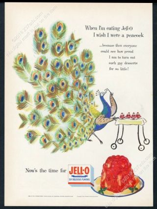 1954 Jello Jell - O Hungry Peacock Art Vintage Print Ad