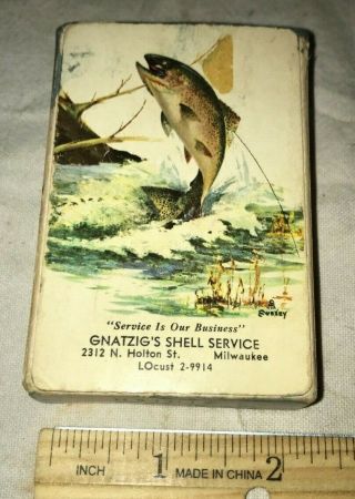 Antique Milwaukee Wi Shell Service Station Gas Oil Deck Playing Cards Trout Fish