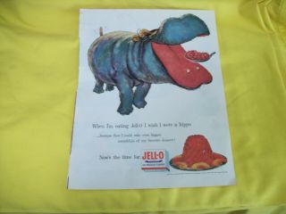 1954 Jello Jell - O Hungry Hippo Hippopotamus Art Vintage Print Ad