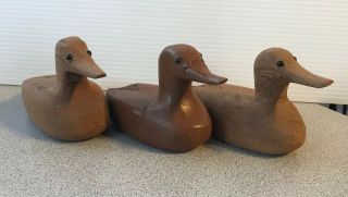 Vintage Hand Carved Wood Ducks Set Of 3