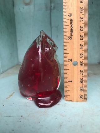 Vintage Japan Lefton ' s red Owl glass figurine paperweight 2