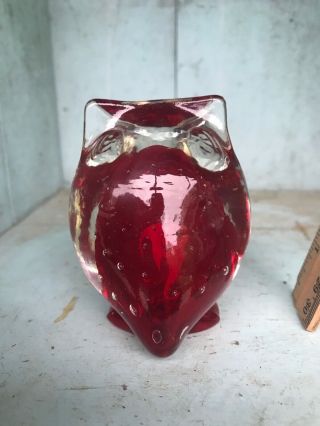 Vintage Japan Lefton ' s red Owl glass figurine paperweight 3