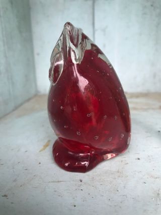 Vintage Japan Lefton ' s red Owl glass figurine paperweight 4