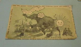 1880 Jumbo The Elephant Wearing Boots With Clinching Screws Victorian Trade Card