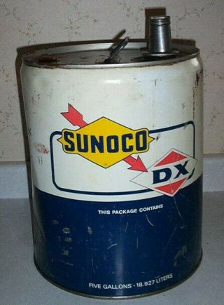 Vintage 1967 Dx Sunoco 5 Gallon Oil Pail Or Can,  With A Spout